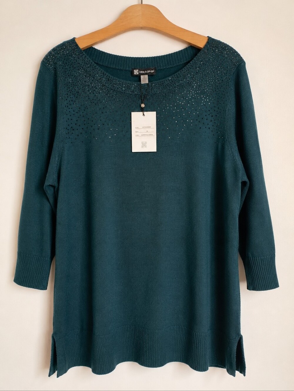 NWT Cable & Gauge Embellished Tunic Sweater 1X Dark Evergreen